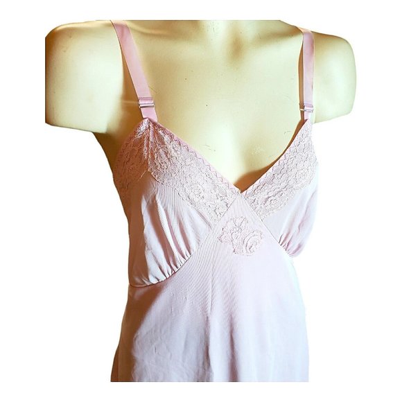 VTG Nani Flower Full Size Slip Dress 38 Light Pink, Lace and Ruffle - Picture 2 of 7
